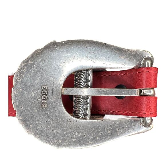 Justin VTG Concho Link Belt Womens Red Leather Silver Tone Western 532RD 37" - Picture 5 of 6